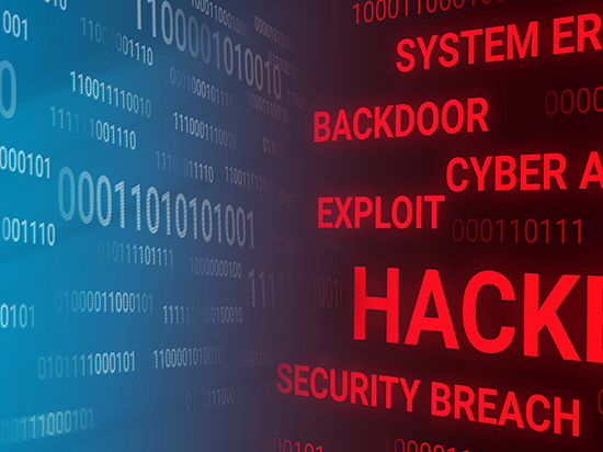 Cybersecurity threat terms like 'hacked,' 'exploit,' and 'security breach,' illustrating the critical need for strong incident response planning during agency privatization.